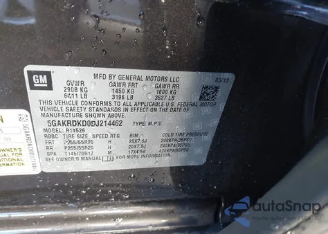 2013 Buick Enclave Premium из США, поврежденный, VIN 5GAKRDKD0DJ214462